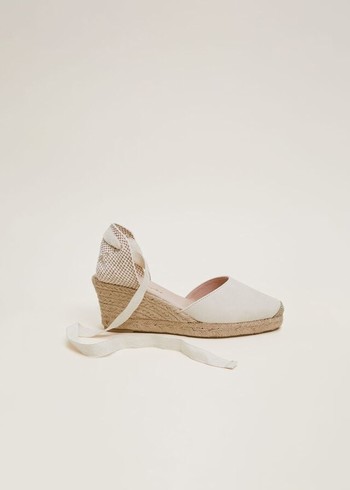 Phase Eight Suede Tie Espadrille Flats White Canada | DQXNET-045